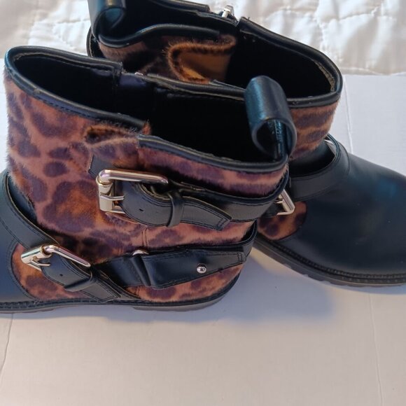 NINE WEST ARRIA WOMEN'S BLACK CHEETAH PRINT BIKER BOOTS SIZE 7.5 - Picture 6 of 6